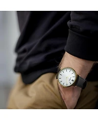 Peugeot Men's White Dial Super Slim Watch with Black Leather Band