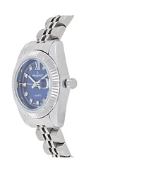 Peugeot Women's Silver-Tone 25mm Fluted Bezel Steel Bracelet Watch with Blue Dial