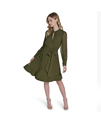 Eliza J Women's Solid-Color Pleated Chiffon Tie-Belt Dress