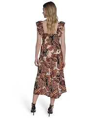 Vince Camuto Women's Printed Square-Neck Ruffled-Shoulder Dress