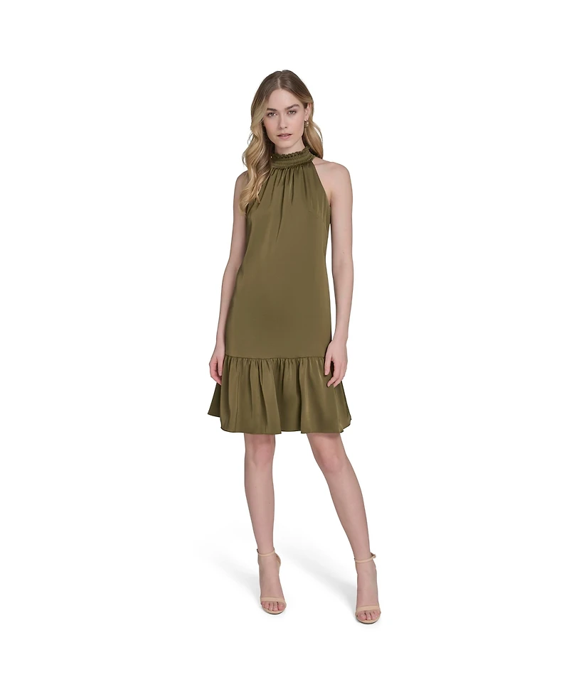 Vince Camuto Women's Satin Ruffled A-Line Halter Dress