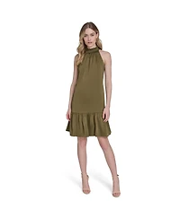 Vince Camuto Women's Satin Ruffled A-Line Halter Dress