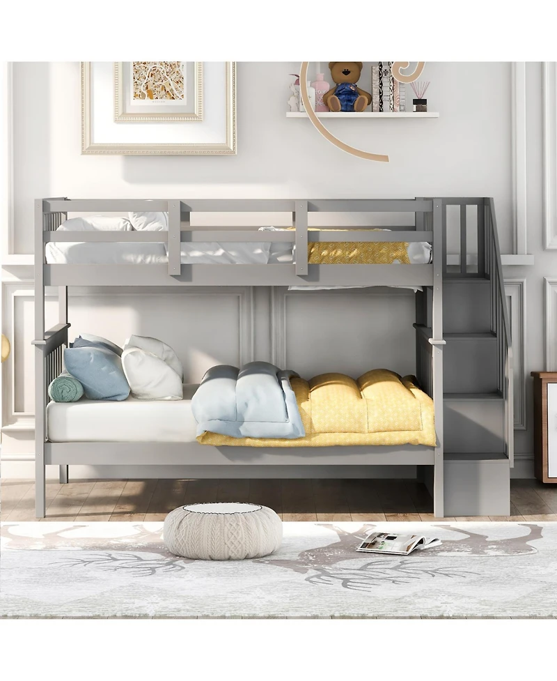 Full-Over-Full Bunk Bed with Storage & Guard Rail