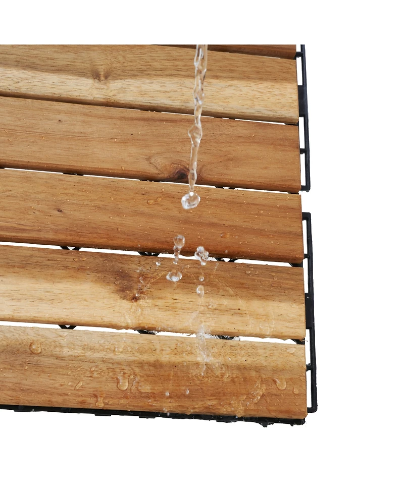 30 Pcs Yellow Acacia Deck Tiles - 12" x 12" Striped Outdoor Flooring
