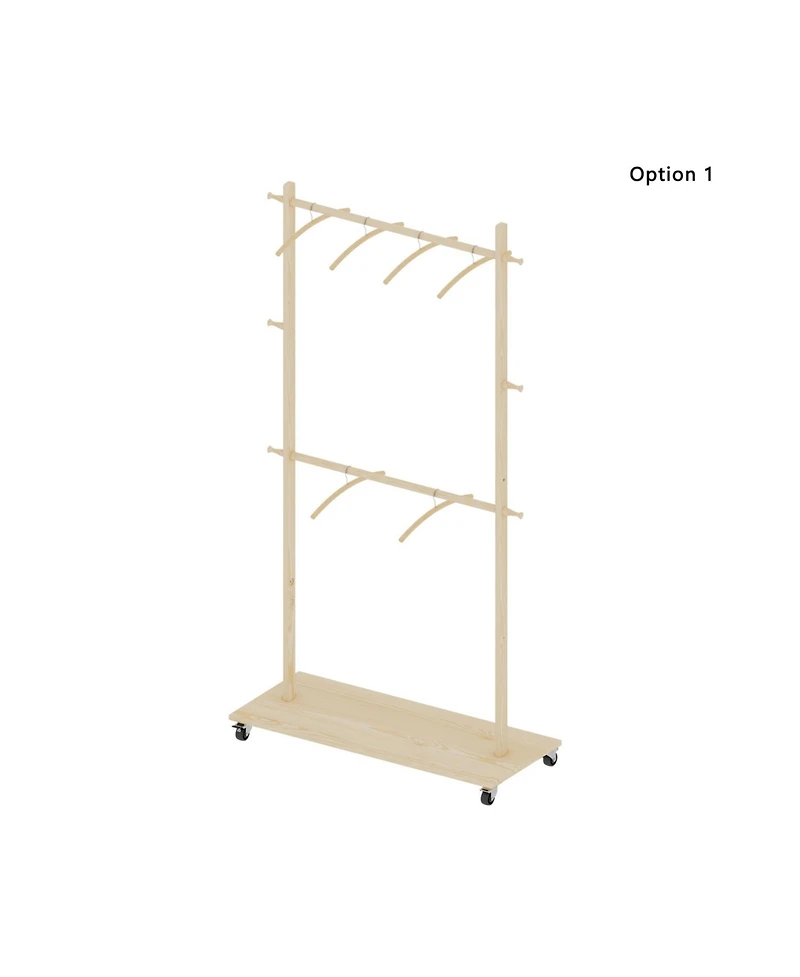 Solid Wood Clothes Drying Rack with Hangers & Wheels