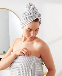 Dkny Pure Yarn Dyed Waffle Unbleached Cotton Body and Hair Wrap Set
