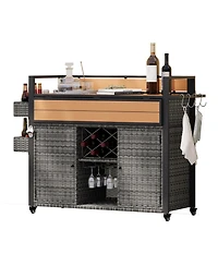 Wicker Grill Cart with Table Top & Storage