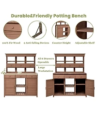 Garden Potting Bench with Hutch & Storage