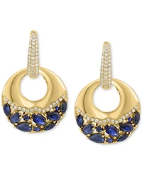 Effy Sapphire (2-3/4 ct. t.w.) & Diamond (3/8 ct. t.w.) Charm Hoop Earrings in 14k Yellow Gold