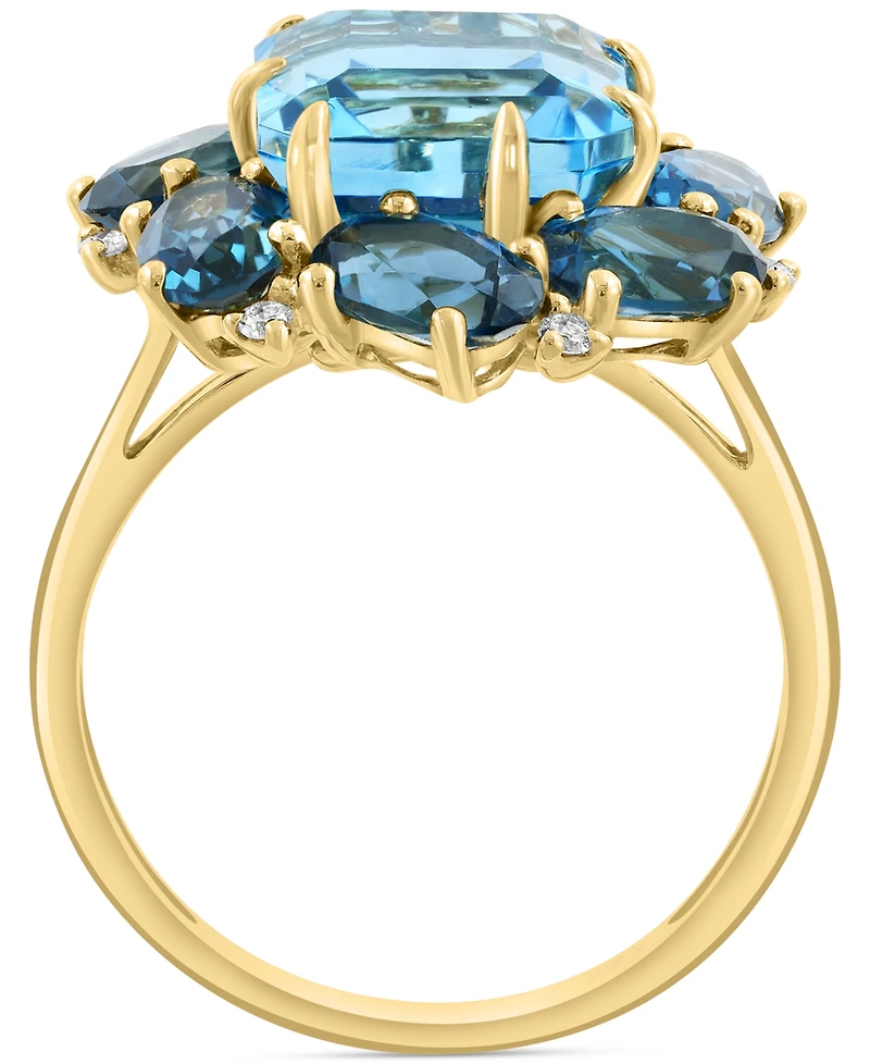 Effy Blue Topaz (4-7/8 ct. t.w.), London Blue Topaz (3-5/8 ct. t.w.) & Diamond (1/20 ct. t.w.) Statement Ring in 14k Yellow Gold