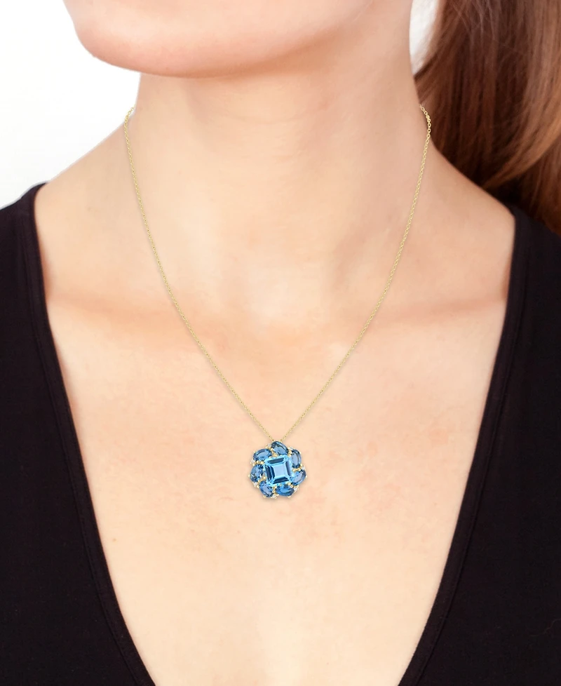 Effy Blue Topaz (4-7/8 ct. t.w.), London Blue Topaz (3-5/8 ct. t.w.) & Diamond (1/20 ct. t.w.) Pendant Necklace in 14k Yellow Gold, 17" + 1" extender