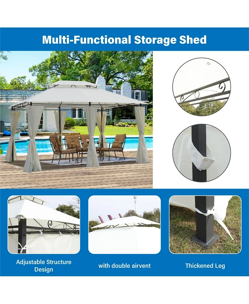 13x10 Outdoor Gazebo Canopy Tent w/ Mosquito Net - Beige