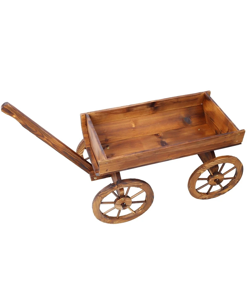 Wood Wagon Flower Planter Pot Stand W/Wheels Home Garden Outdoor Decor