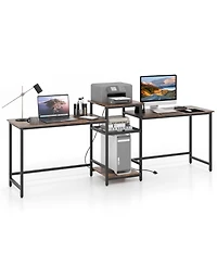 2-Person Computer Desk with Power Outlet and Printer Stand