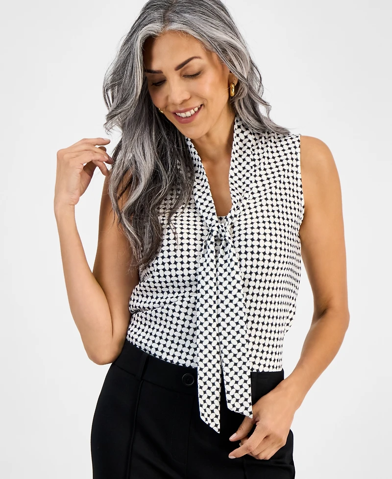 Kasper Women's Tie-Neck Sleeveless Top, Regular & Petite