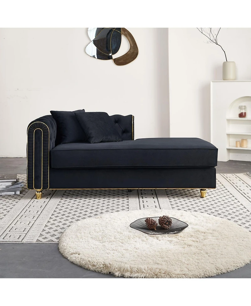 Streamdale Furniture Luxurious Velvet Chaise Lounge | Tufted Back | Toss Pillows