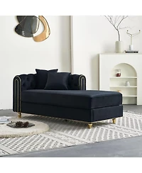 Streamdale Furniture Luxurious Velvet Chaise Lounge | Tufted Back | Toss Pillows