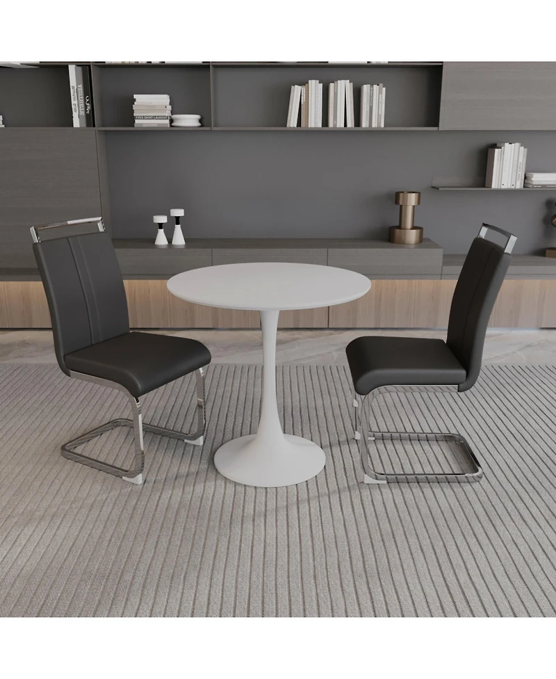Streamdale Modern White Tulip Dining Table with 2 Silver Pu Leather Dining Chairs