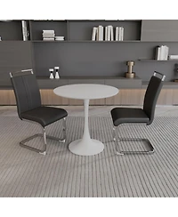 Streamdale Modern White Tulip Dining Table with 2 Silver Pu Leather Dining Chairs