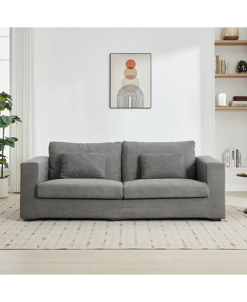 83" Modern Sofa Couches for Living Room, 3 Seater Sofa, Upholstered Compressed Cushions & Detachable Cover,Pewter