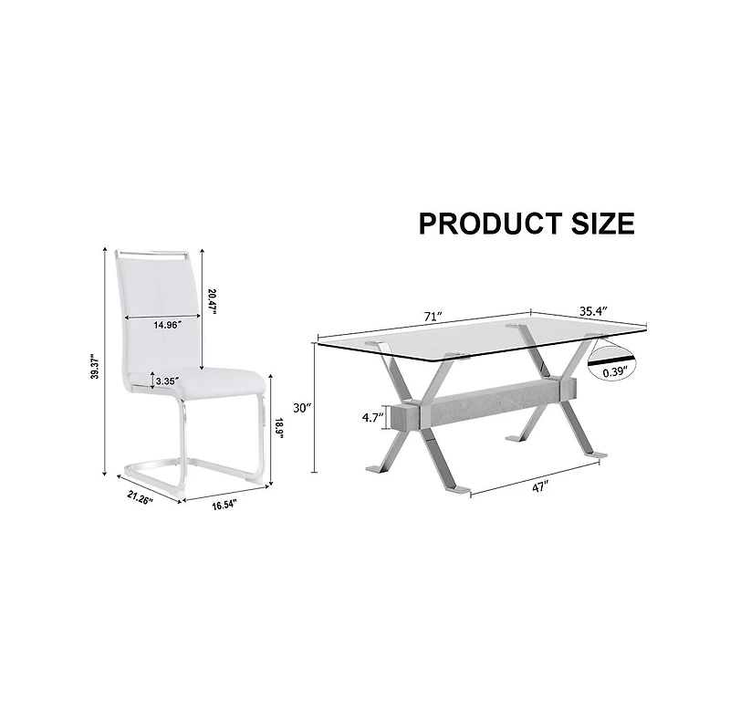 Streamdale Elegant Glass Dining Set with 6 Pu Chairs (71" x 35.4")