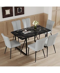 Streamdale Furniture Modern Marble Dining Set with 6 Grey Pu Chairs