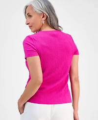 Jones New York Petite Crinkle Bubble-Knit Short-Sleeve Top