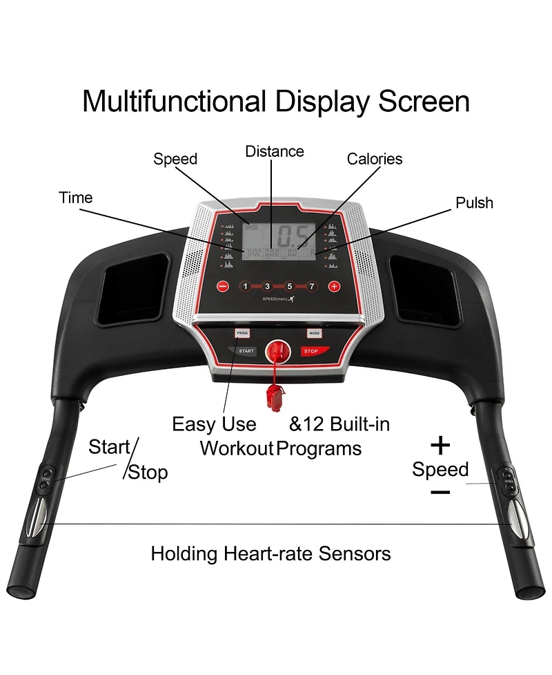 Electric Folding Treadmills for Running Walking with 12 Preset Programs，3.5HP Portable Foldable with Incline