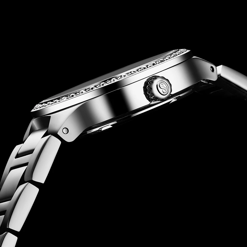 Stuhrling Original Women's Quartz Watch – Silver Dial with Swarovski Crystals & Triple-Row Stainless Steel Bracelet