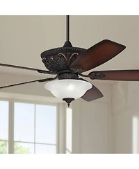 60" Casa Vieja Montego Industrial Rustic Indoor Ceiling Fan Led Light Oil Rubbed Bronze Teak Alabaster Glass Living Kitchen Home