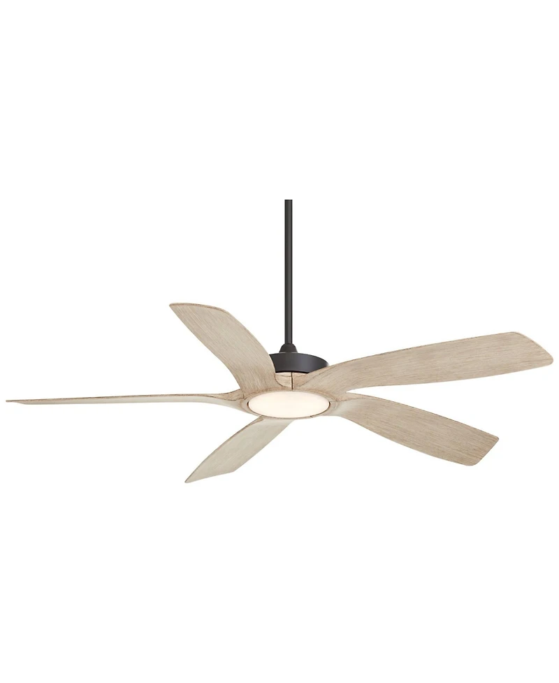 Casa Vieja 56" Mach 5 Indoor Outdoor Ceiling Fan 5 Blade Led Light Remote Control Matte Black Finish Distressed White Oak Blades Damp Rated