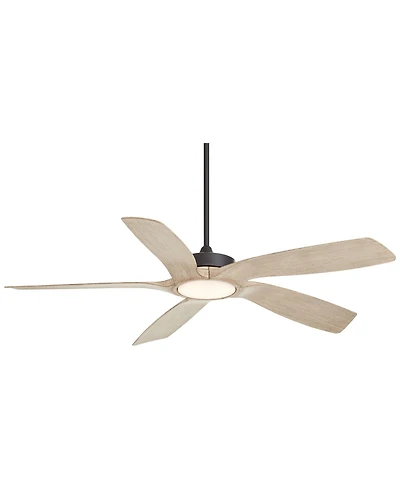Casa Vieja 56" Mach 5 Indoor Outdoor Ceiling Fan 5 Blade Led Light Remote Control Matte Black Finish Distressed White Oak Blades Damp Rated