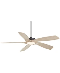 Casa Vieja 56" Mach 5 Indoor Outdoor Ceiling Fan 5 Blade Led Light Remote Control Matte Black Finish Distressed White Oak Blades Damp Rated