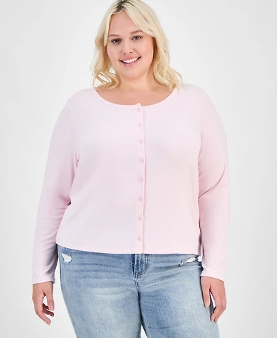 Hippie Rose Trendy Plus Striped Button-Front Sweater