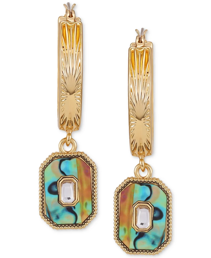 Guess Gold-Tone Abalone Crystal Drop Hoop Earrings