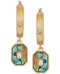 Guess Gold-Tone Abalone Crystal Drop Hoop Earrings