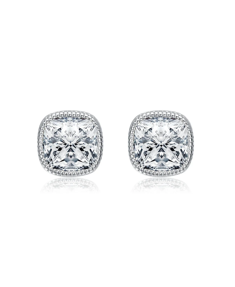 Square Bezel Set Clear Cubic Zirconia Stud Earrings