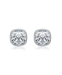 Square Bezel Set Clear Cubic Zirconia Stud Earrings