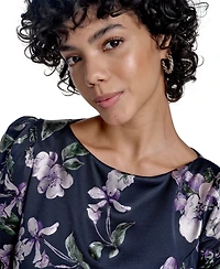 Jessica Howard Women's Petite Floral Print Short Sleeve Boat-neck Gown