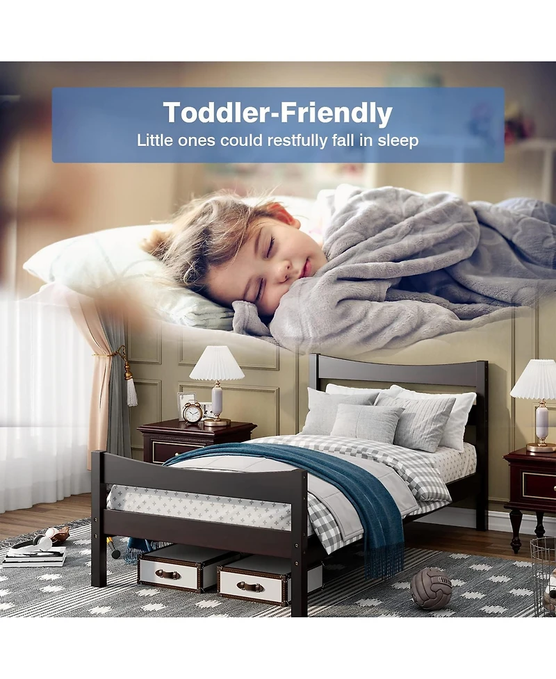 Gymax Twin Size Platform Bed Frame Foundation w/Headboard &Wood Slat Support Espresso