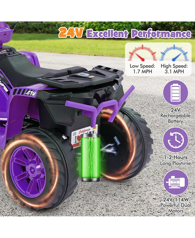 Gymax Kids Ride-On Atv 24V Battery Powered Electric Vehicle w/ Wireless Connection Music Radio Led Lights