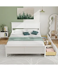 Df, Engineered WoodGymax Full Size Wooden Bed Frame w/ 2 Storage Drawers & Under-bed Storage