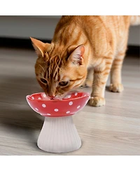 P.t. Supply Co. Mushroom Shaped Stoneware Elevated Pet Bowl, Raised Ceramic Food & Water Dish for Dogs and Cats