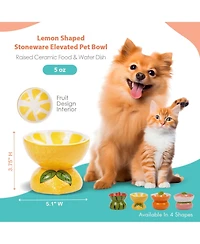 P.t. Supply Co. Lemon Shaped Stoneware Elevated Pet Bowl, Raised Ceramic Food & Water Dish for Dogs and Cats