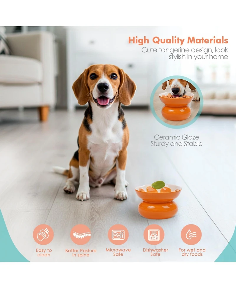 P.t. Supply Co. Orange Shaped Stoneware Elevated Pet Bowl, Raised Ceramic Food & Water Dish for Dogs and Cats