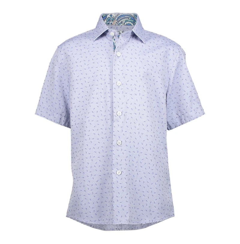 Elie Balleh Big Boys Blue Jacquard Slim Fit Short Sleeve Shirt