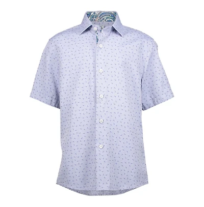 Elie Balleh Big Boys Blue Jacquard Slim Fit Short Sleeve Shirt