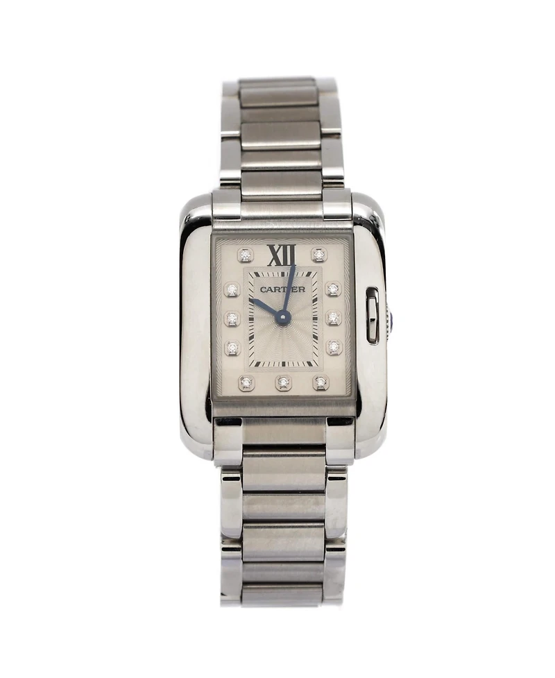 Pre-Owned Cartier Tank Anglaise Quartz Watch in Stainless Steel with Diamond Markers 23mm