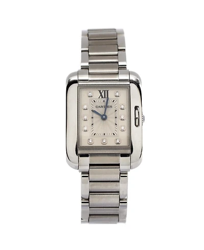 Pre-Owned Cartier Tank Anglaise Quartz Watch in Stainless Steel with Diamond Markers 23mm