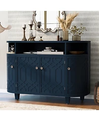 Curved Wood Storage Cabinet - 4 Doors, Adjustable Shelves
